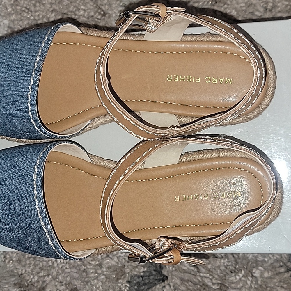 Marc Fisher Denim Blue and Tan Espadrille Sandals - Picture 5 of 8